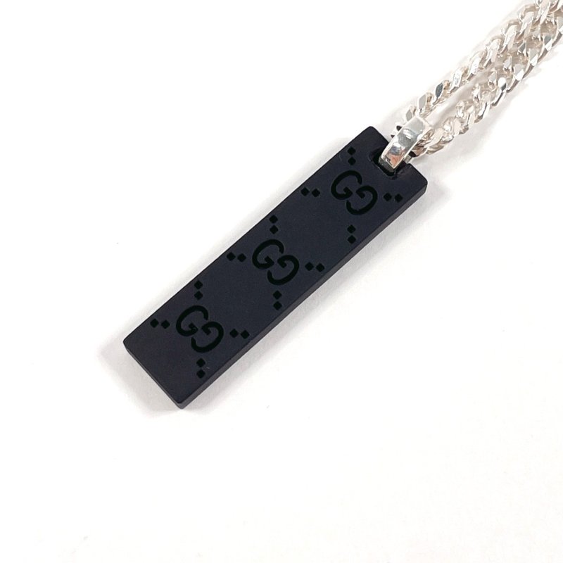 【日本直送 中古美品】グッチ GUCCI ネックレス GGタグ チェーン シルバー925/レザー ブラック アクセサリー 新品仕上げ済み メンズ - 項鍊 - 純銀 銀色