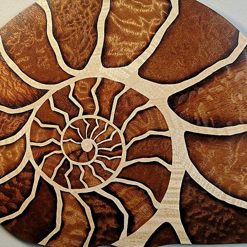 Woodsimka Ammonite wooden mosaics home decor, fossil lover gift, shell marquetry 氨石,氨石