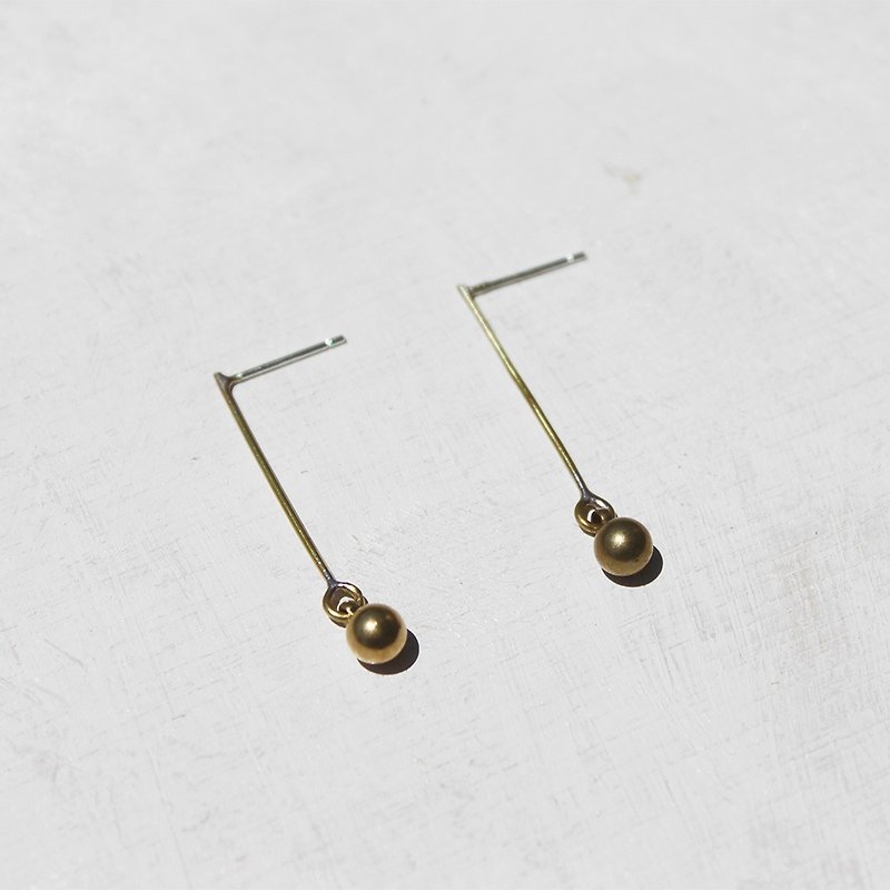 Minimal Brass Ball Dangle Earrings - Sterling Silver Posts - ต่างหู - ทองแดงทองเหลือง สีทอง
