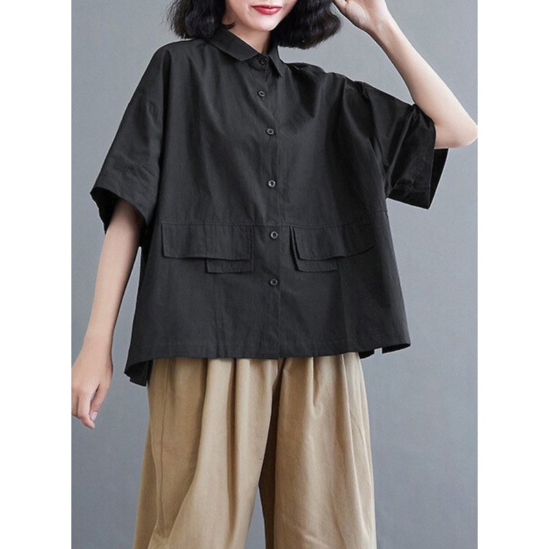 Cotton top shirt  oversized drop shoulder handmade - 恤衫 - 棉．麻 多色