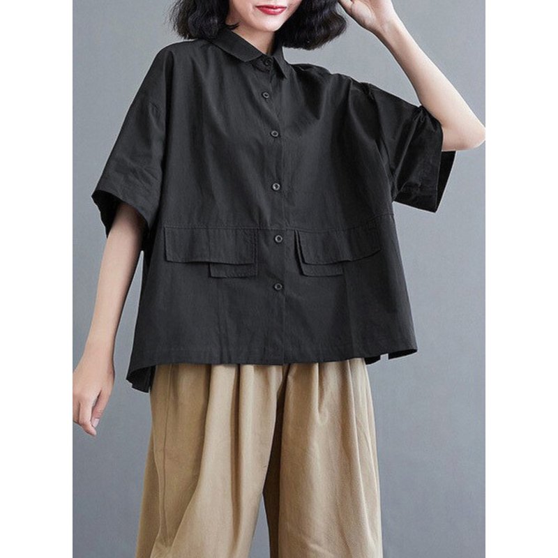 Cotton top shirt  oversized drop shoulder handmade - 女襯衫 - 棉．麻 多色