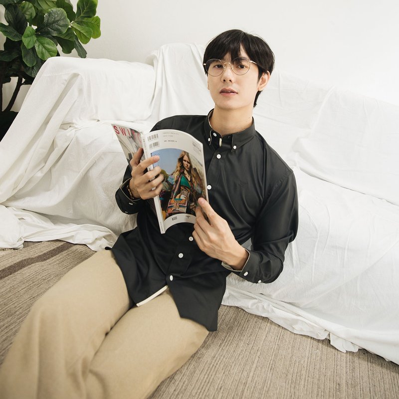 (NO XL) PREMIUM // black // men slim fit - 男襯衫/休閒襯衫 - 棉．麻 黑色