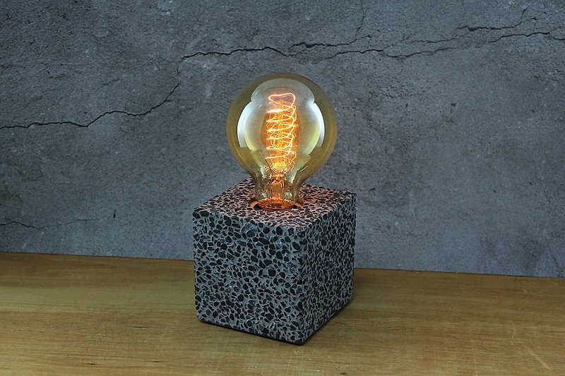 Cement products-cement lamp holder-industrial hand-made-with Edison bulb-black satin stone type-9x9x9CM - Lighting - Cement Black