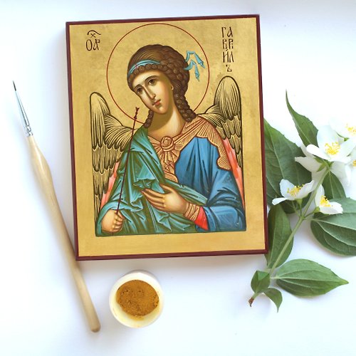 Orthodox small icons hand painted orthodox wood icon Saint Archangel Gabriel pocket size miniature