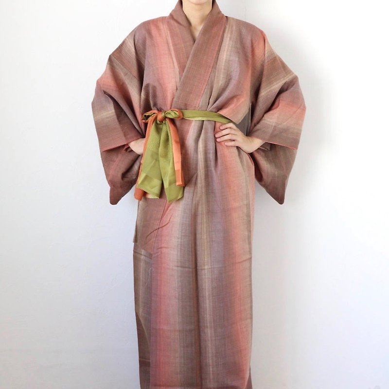 stripe kimono, EXCELLENT VINTAGE, wrap dress, kimono dress /1346 - 禮服/小禮服 - 聚酯纖維 粉紅色