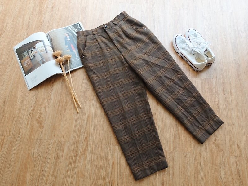 Vintage under / check wool trousers no.81 - Women's Pants - Other Materials Brown