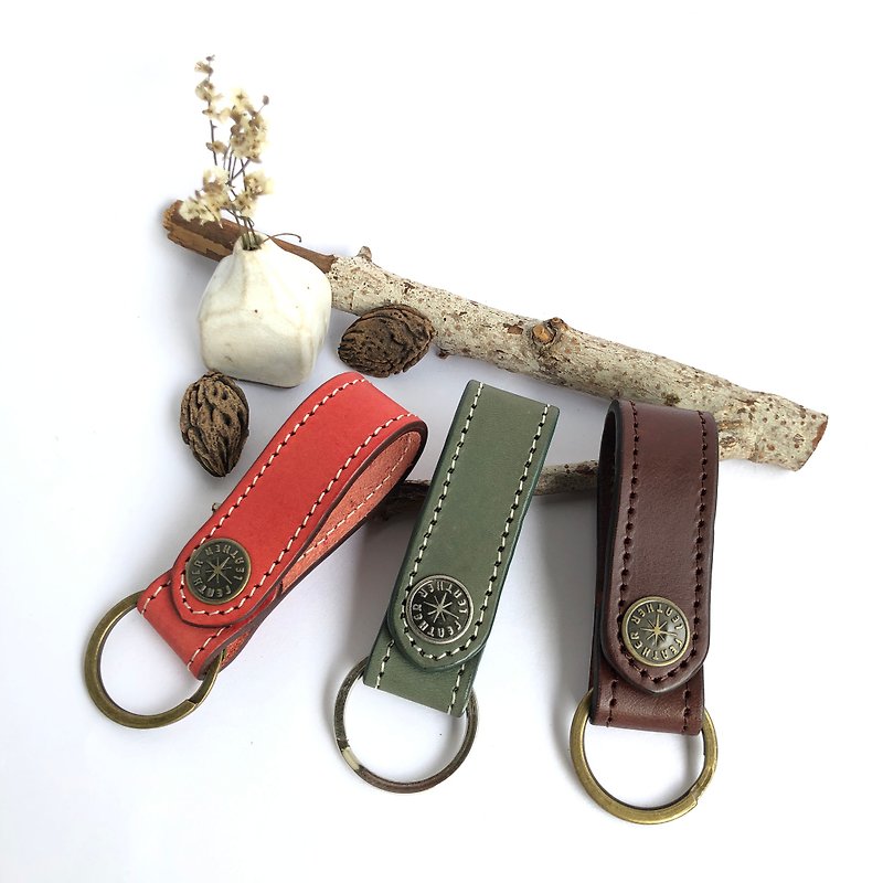 【FeatherLeather】Original shape wide key ring - Keychains - Genuine Leather 