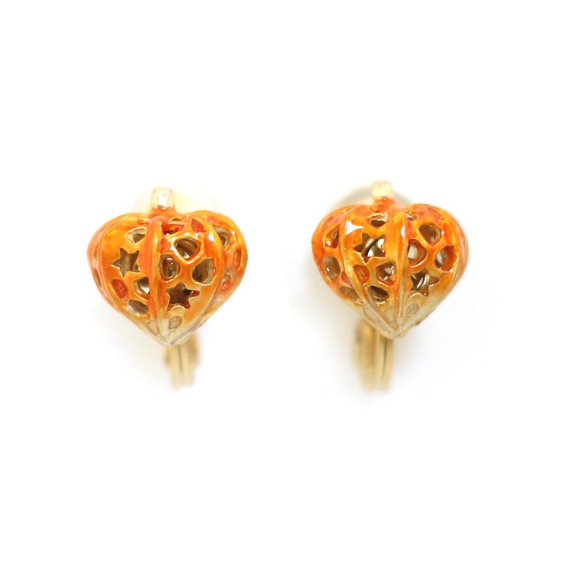 ホオズキイヤリング　Lantern Plant Earring EA132 - 耳環/耳夾/耳骨夾 - 其他金屬 橘色