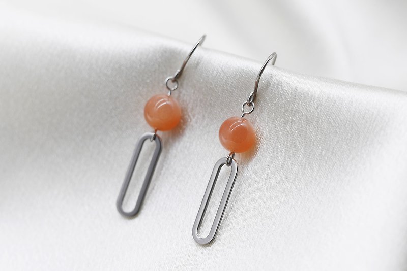 sun Stone. Ear hook∣Ear Clip-On. Top quality medical steel. Skin-friendly and anti-allergic∣Gift for Mother's Day Graduation - ต่างหู - เครื่องเพชรพลอย สีส้ม