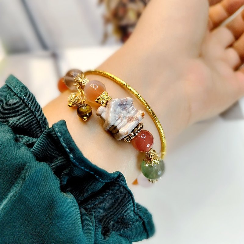 お菓子の家 | コーラルジェイド | アラシャンアゲート | スカーレットアゲート | スノーフレークフローライト | イエロータイガーアイ - ブレスレット - クリスタル 