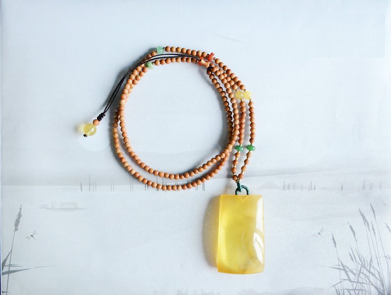 [Review] Amber Natural Amber Natural Organic Gemstone Implying Peaceful Zen Necklace - สร้อยคอ - เครื่องเพชรพลอย สีเหลือง