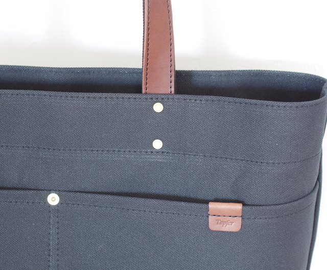 帆布トートバッグ　ネイビー&栃木レザー（JEANS カラシ）丸手ハンドル 楽天市場】送料無料【アジャスト式レザーハンドルトートバッグ