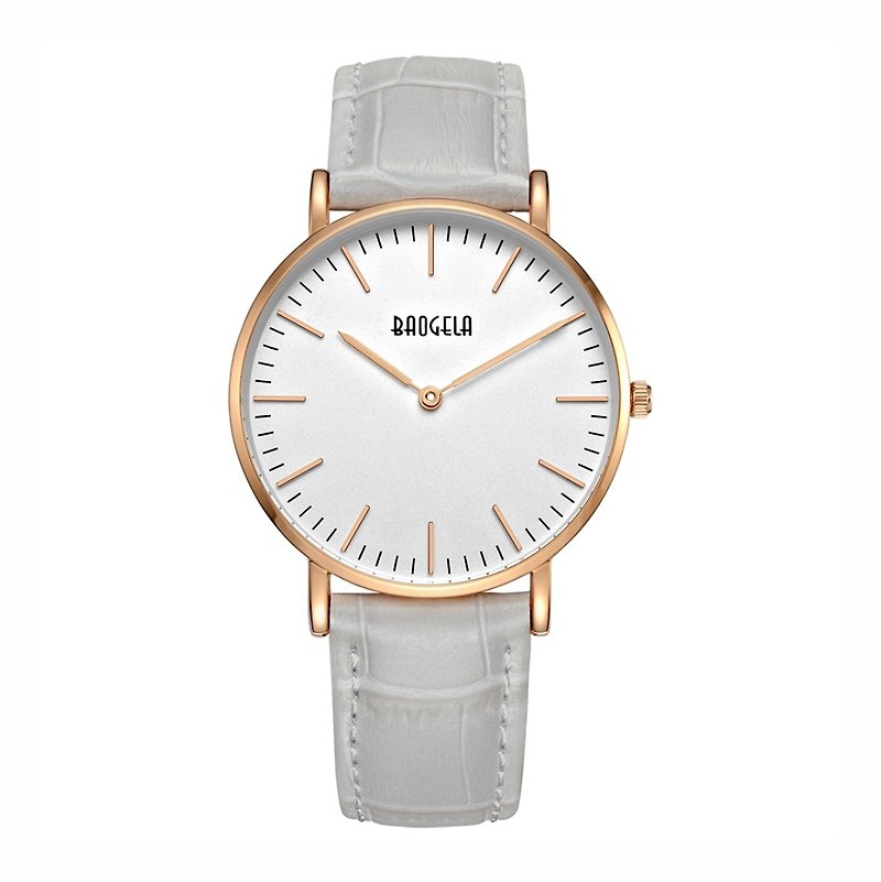 BAOGELA - MARINE系列 玫瑰金白錶盤 / 灰皮革 手錶 - 女裝錶 - 其他材質 灰色