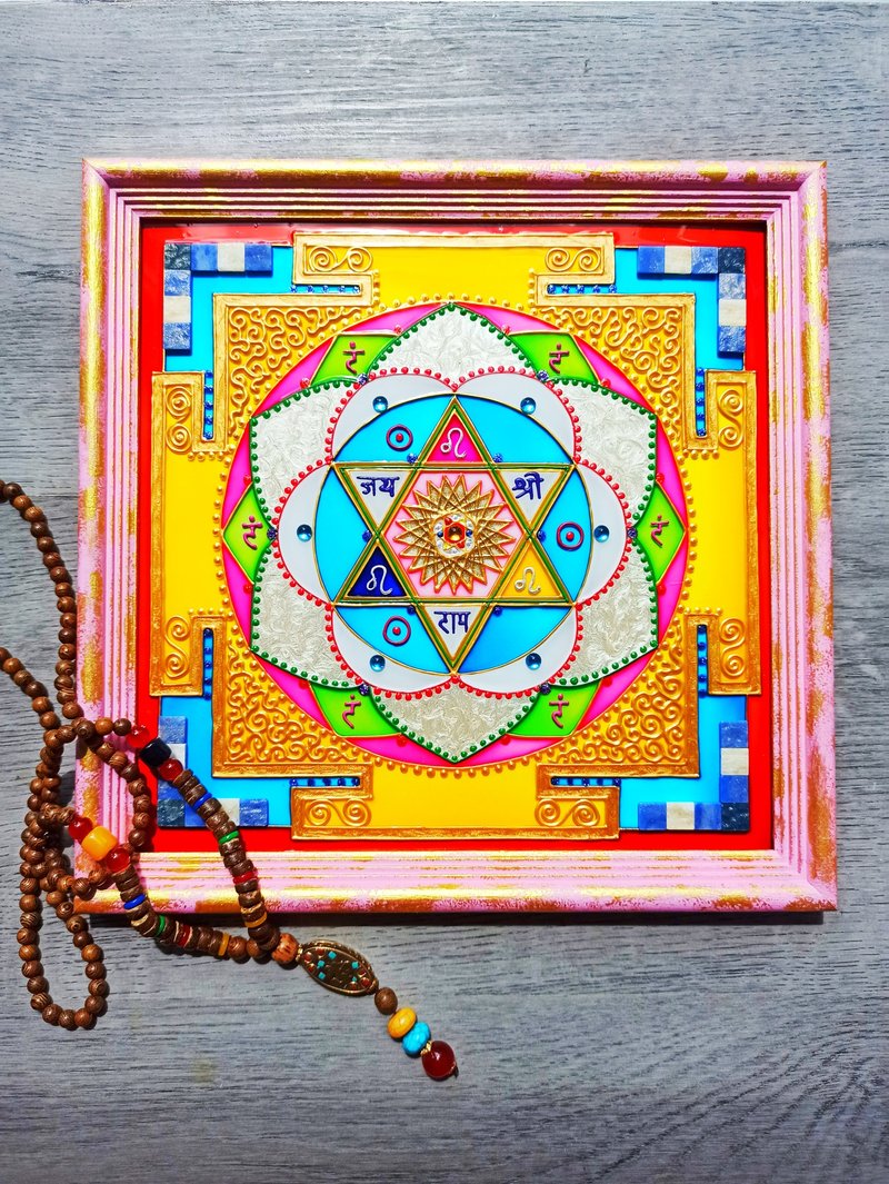 太阳Yantra Surya曼陀罗墙艺术瑜伽装饰冥想瑜伽神圣几何 - 壁貼/牆壁裝飾 - 玻璃 黃色