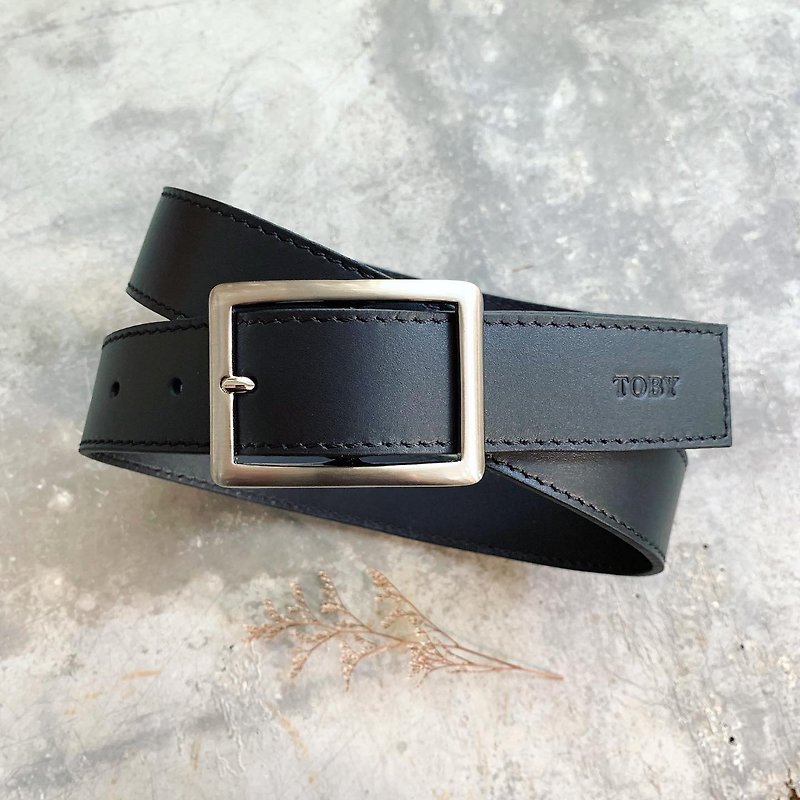 Leather belt customization gift - เข็มขัด - หนังแท้ สีดำ