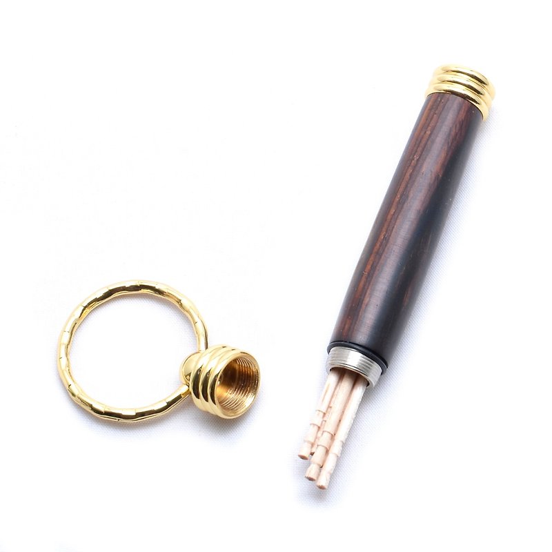 Material selection - wooden portable toothpick holder key chain (cocobolo; 24-karat gold-plated) TOOTH-24G-CO - Keychains - Wood Brown