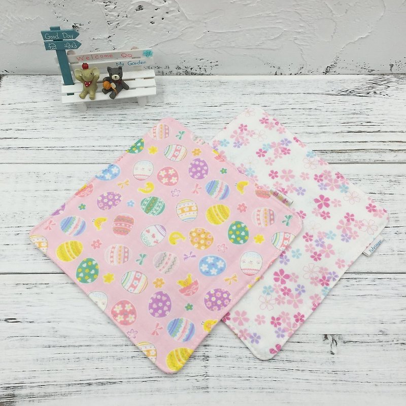 G02-soft feel gauze handkerchief (six layers of gauze) double-sided pattern Easter egg & cherry blossom - Bibs - Cotton & Hemp 