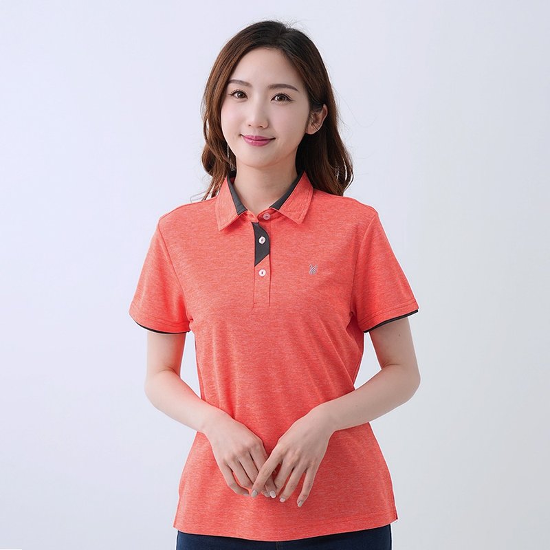 Women's Anti-UV Moisture Wicking Function Check Polo Shirt GS1036 (M-6L Large Size) / Orange - ชุดกีฬาผู้ชาย - เส้นใยสังเคราะห์ สีส้ม