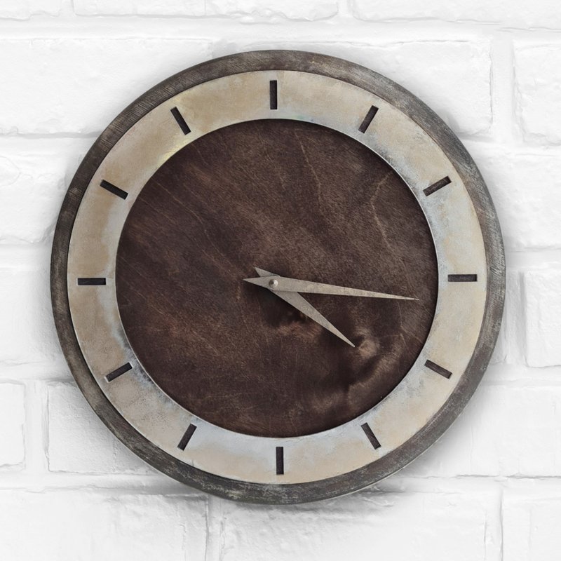 Black brown wooden wall clocks Silver dial Silent wall clock Rustic wall clock - นาฬิกา - วัสดุอื่นๆ สีเงิน