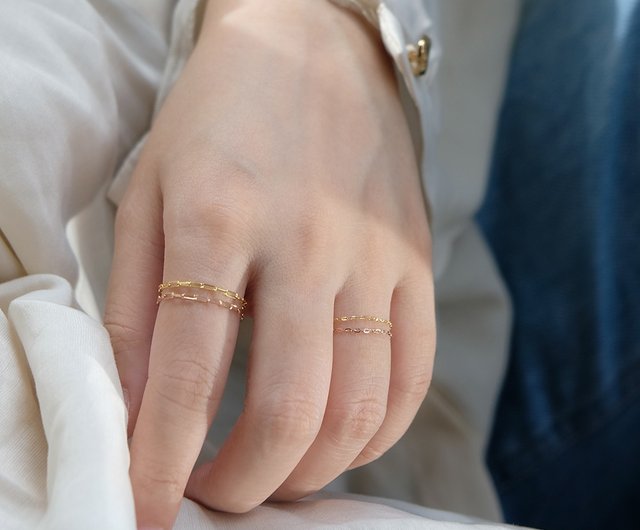 14K Gold Fine Chain Ring Chain Ring Pure Gold Au585 Pure K Gold Thin Ring  Tail R - Shop Beau Jewelry General Rings - Pinkoi