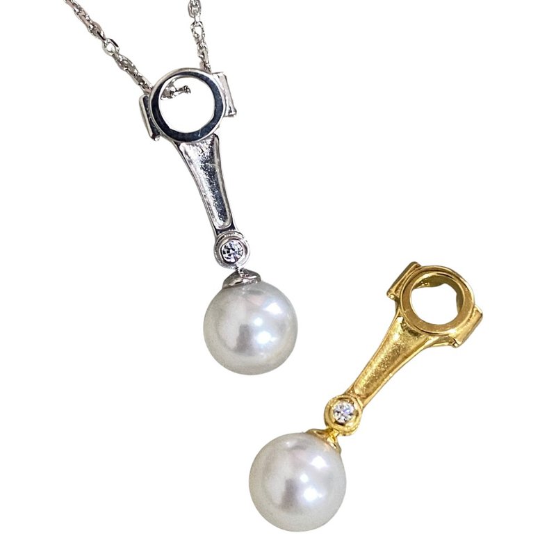 Conrod and pearl pendant necklace 7.5-8.0mm silver SV JEREV Iki pearl - สร้อยคอ - เงินแท้ สีเงิน