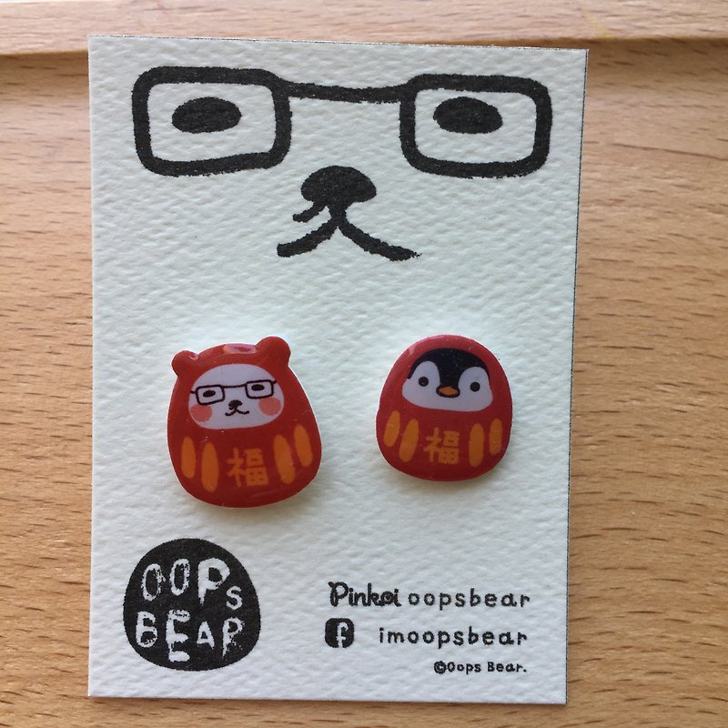 Plastic Earrings & Clip-ons Red - Oops bear - Wishing bear & pengiun earrings