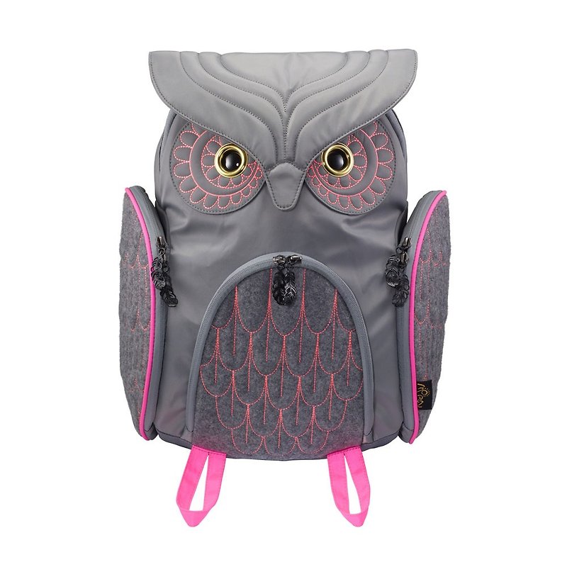 Morn Creations Genuine Classic Owl Backpack - Gray (L) - กระเป๋าเป้สะพายหลัง - วัสดุอื่นๆ สีเทา