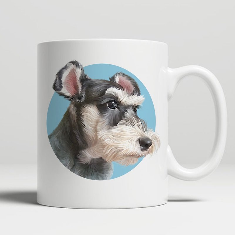 Customized Character Pet Painting / Flat Mouth Mug (Watercolor Round Background) - Customized Portraits - Porcelain White