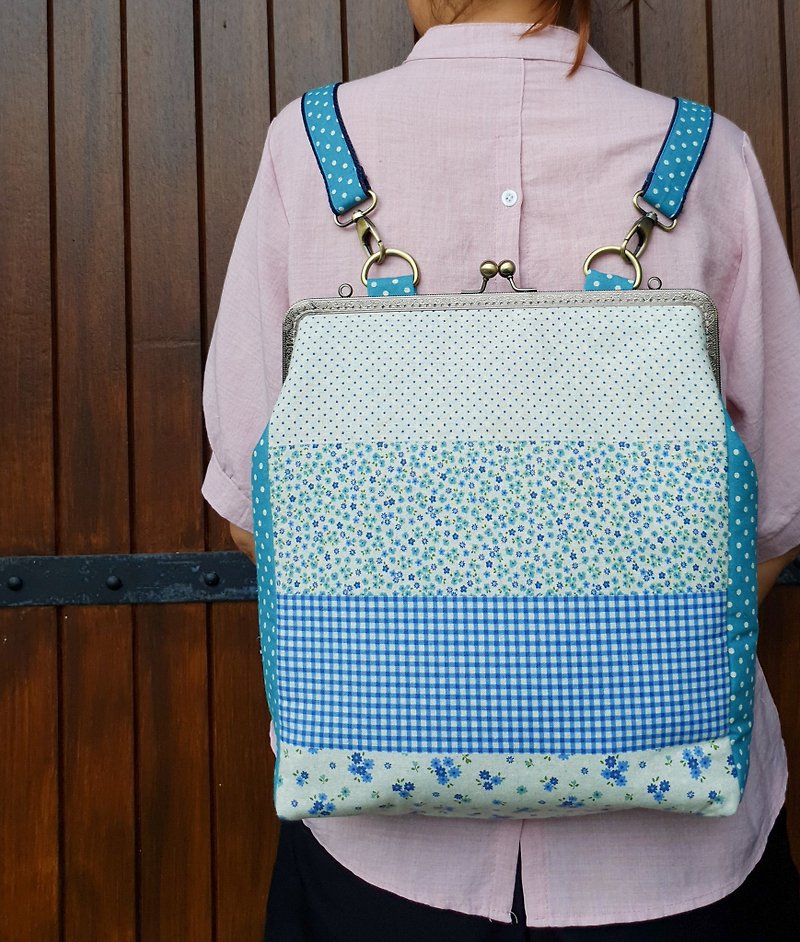 Convertible large sized metal frame bag / backpack - mini flower - Backpacks - Cotton & Hemp 