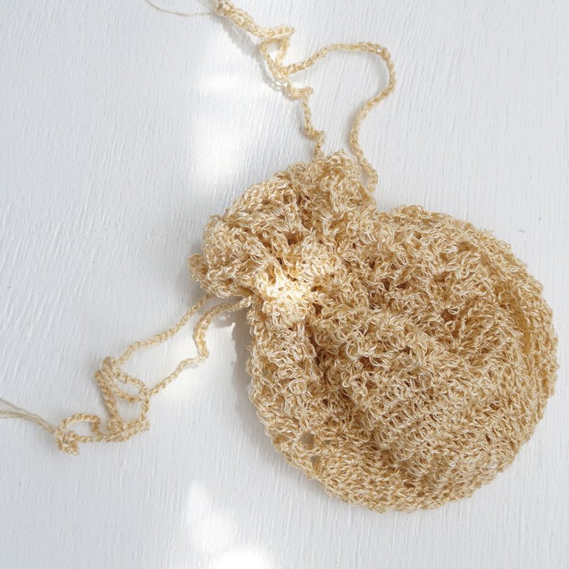Ba-ba handmade Openwork Drawstring bag No.KPS2 - 化妝包/收納袋 - 其他材質 咖啡色