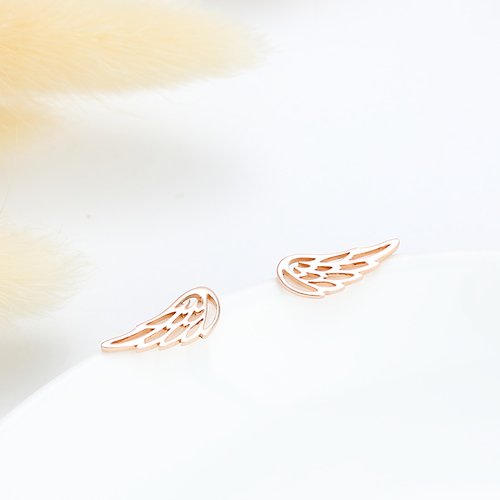 Angel & Me 珠寶銀飾 天使 夢想 翅膀 Wing s925 純銀 厚鍍 18k 玫瑰金 一對 耳環 耳夾