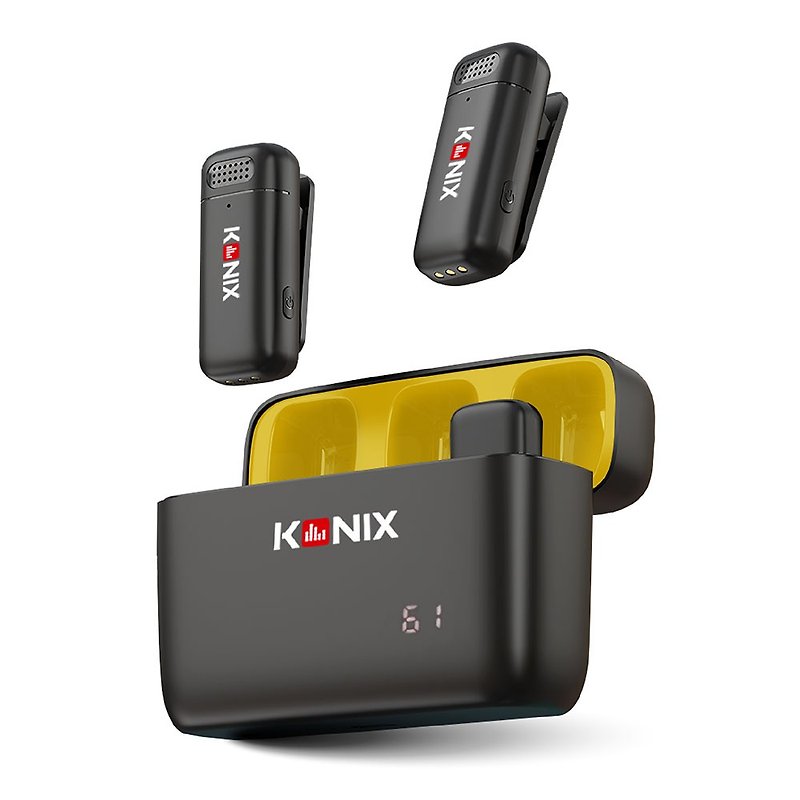 【KONIX】G2 Wireless Microphone Mobile Phone Bluetooth Microphone Lavalier One-to-Two Recording - Phone Accessories - Plastic Black