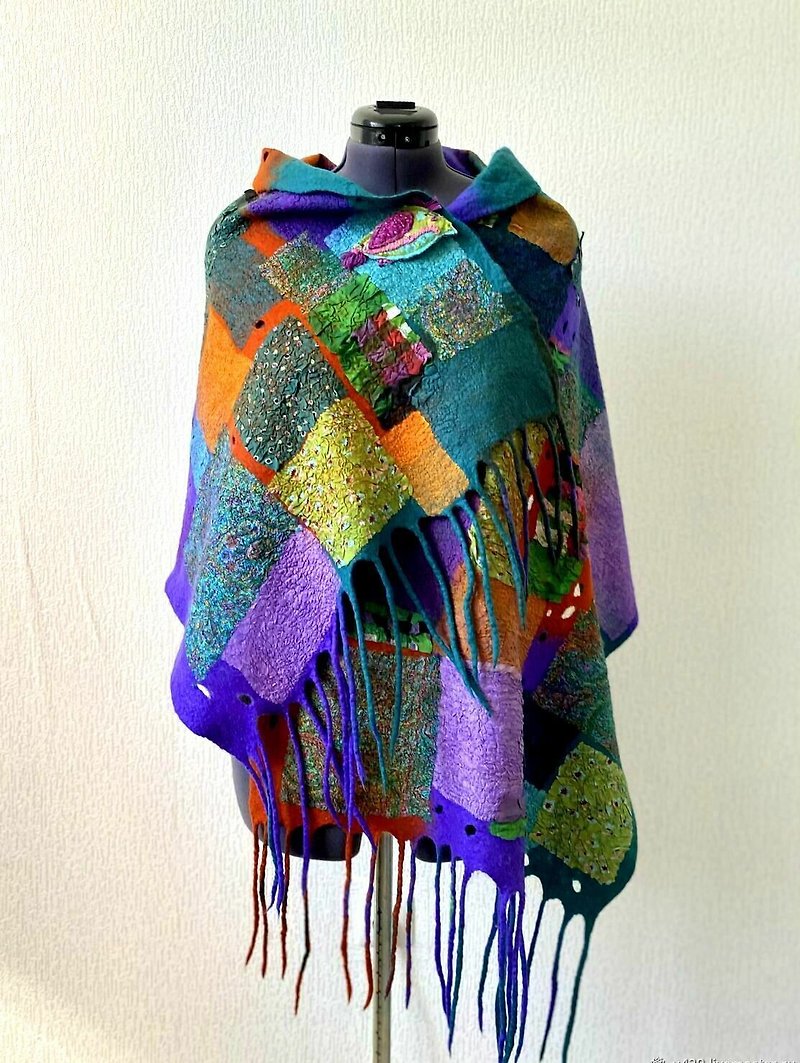 Felt silk scarf /quilt wool  silk scarf / colorful warm scarf - Scarves - Wool Multicolor