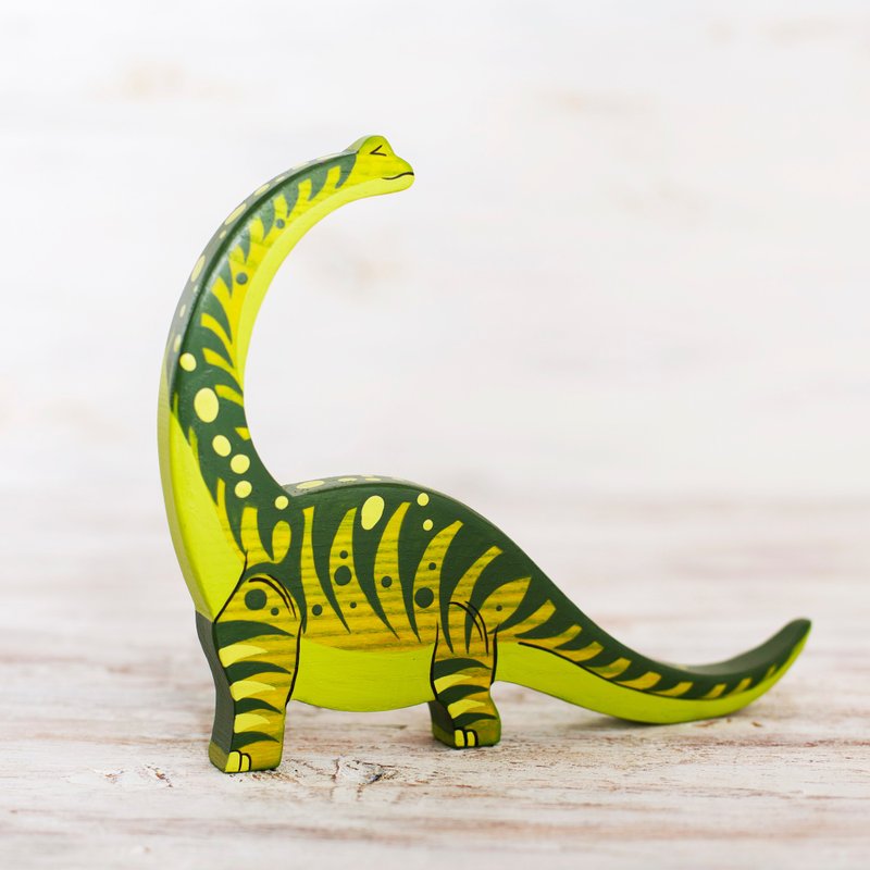 Wooden Diplodocus toy Seismosaurus figurine Brachiosaurus dino toys - Kids' Toys - Eco-Friendly Materials Green