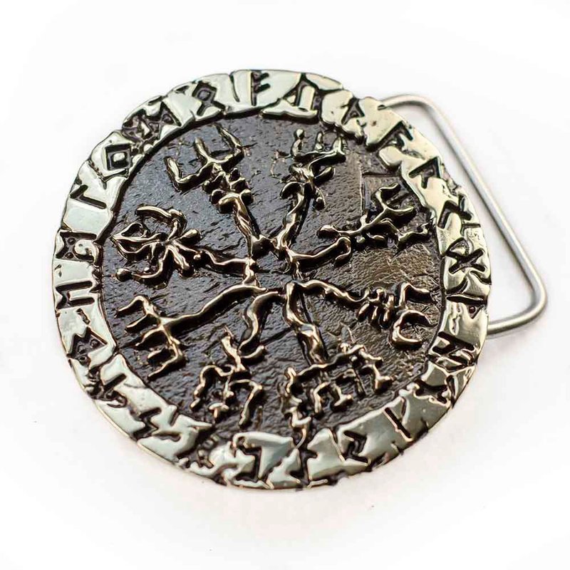 Vegvisir soild german silver belt buckle, Scandinavian Runes nickel silver belt - 腰帶/皮帶 - 其他材質 銀色