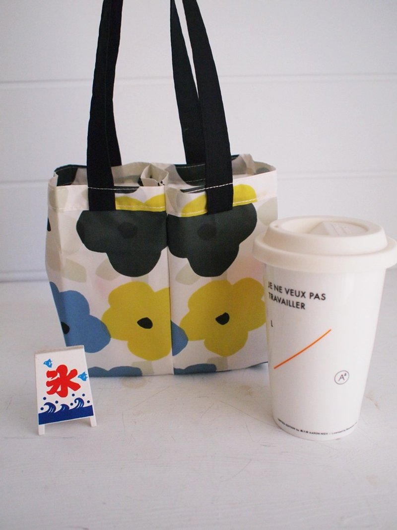 hairmo環保2way雙享杯飲料提袋-盛夏の藍花 - 飲料提袋/杯套 - 尼龍 藍色