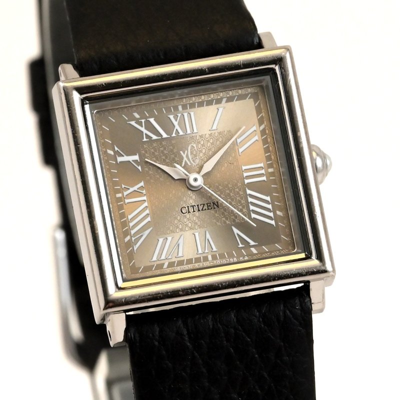CITIZEN xc クロッシー 女性用腕時計 クォーツ スクエアフェイス ブラックレザーベルト ローマ数字インデックス シャンパンゴールド  手錶 古董錶 - 女錶 - 不鏽鋼 金色
