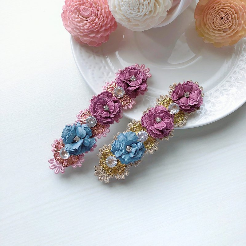 Flower Diamond Lace Metal Hair Clip Hair Accessories Spring Clip - เครื่องประดับผม - ผ้าฝ้าย/ผ้าลินิน สีม่วง