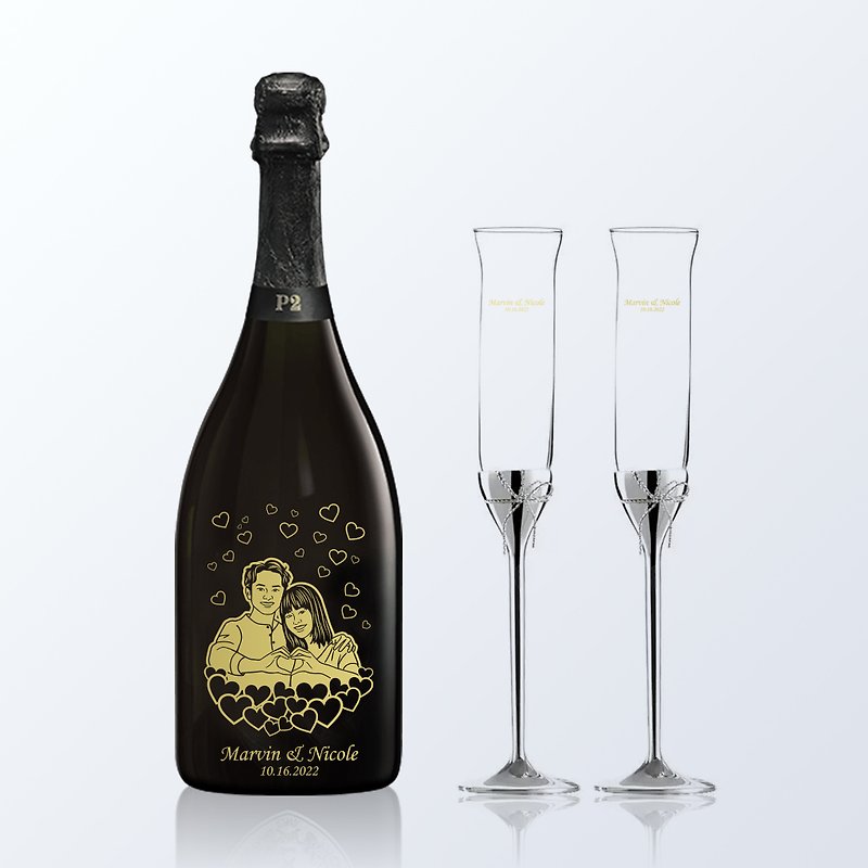 Dom P2|Dom P2 2004 シャンパン & Vera Wang シャンパン グラス セット 刻印入り カップル ギフト カスタマイズ - お酒 - ガラス 