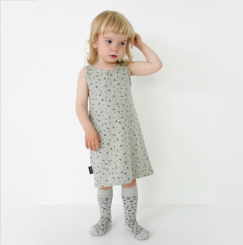 Moi Kids アイスランド オーガニックコットン 子供ドレス 2歳～4歳 女の子用 ライトグレー - トップス・Tシャツ - コットン・麻 グレー