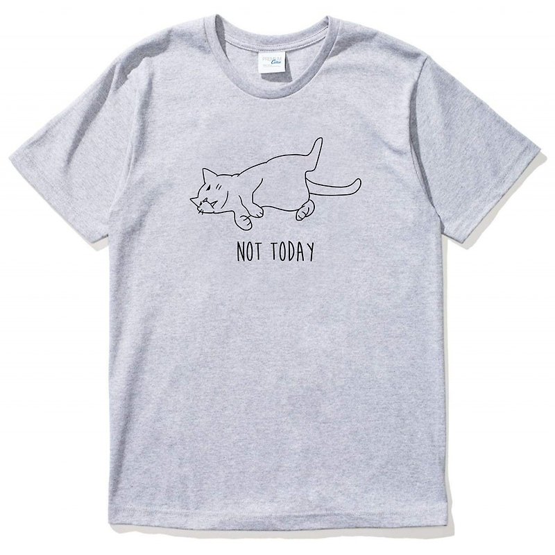 Not Today Cat #2 Gray t shirt - เสื้อยืดผู้ชาย - ผ้าฝ้าย/ผ้าลินิน สีเทา