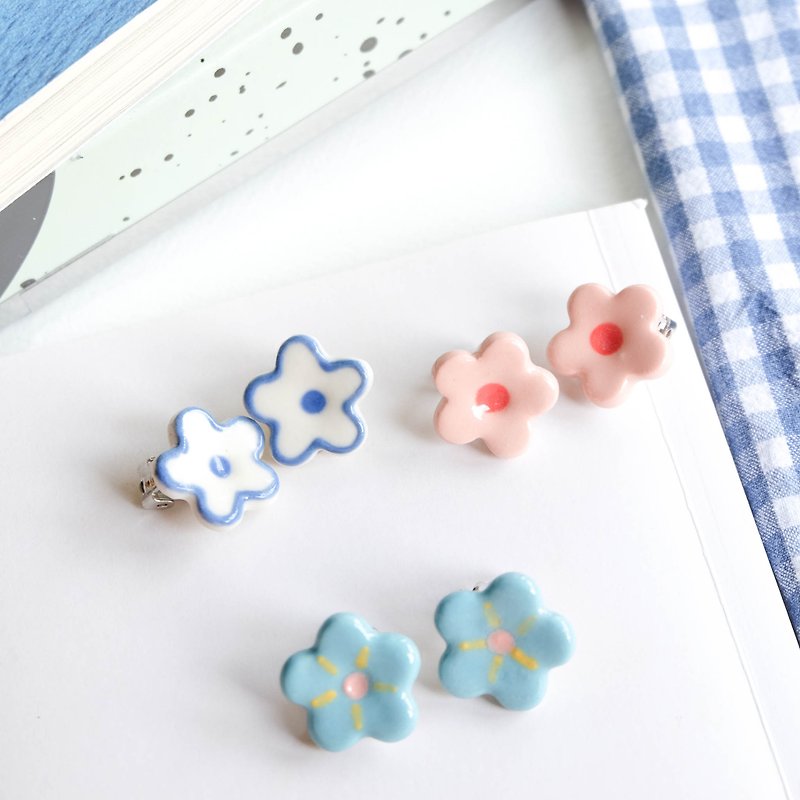 Flower Earring clip - Earrings & Clip-ons - Pottery 