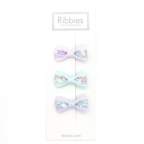 Ribbies 台灣總代理 英國Ribbies 雙色緞帶蝴蝶結3入組-Betsy Celadon