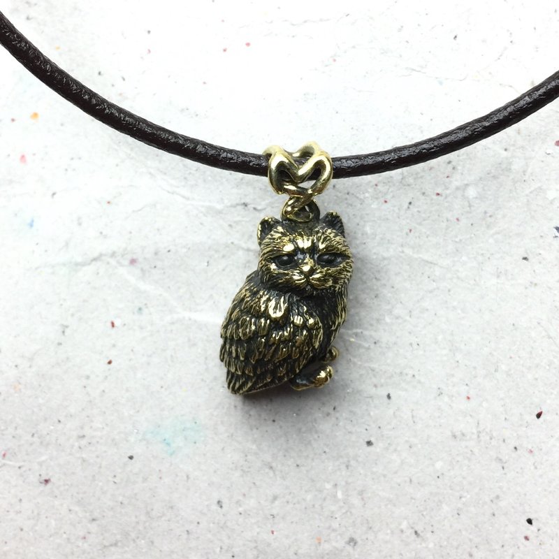 Owl Bronze necklace - สร้อยคอ - ทองแดงทองเหลือง สีกากี