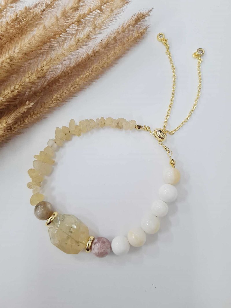 Stone bracelet, citrine, tourmaline, pearl shell, 100% genuine Stone bracelet, lucky Stone, auspicious Stone. - Bracelets - Stone Yellow