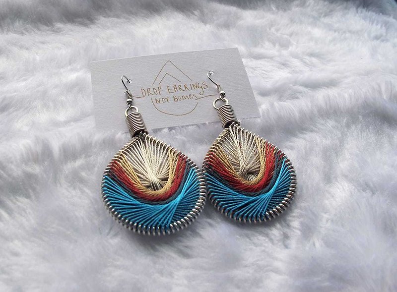 Woven thread earring - Drop Earrings Not Bombs / Formosa / large - ต่างหู - ผ้าฝ้าย/ผ้าลินิน สีน้ำเงิน