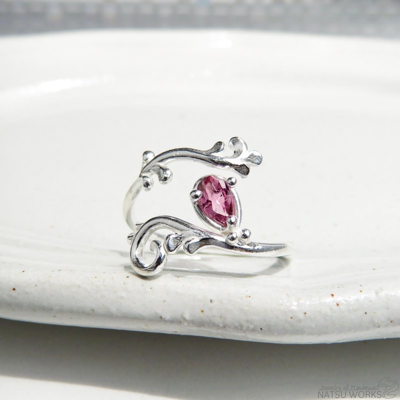 Pink Tourmaline Botanical open Ring - General Rings - Gemstone Pink