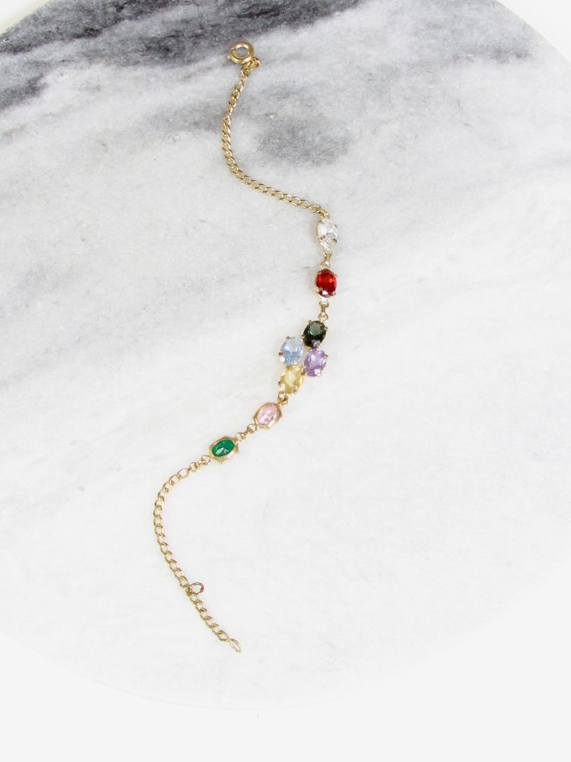 Vintage 14k Gold Vermeil Bracelet with Multicolor Crystals - สร้อยข้อมือ - เครื่องประดับ สีทอง