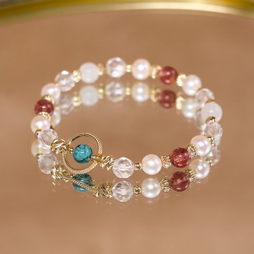 寶石的祝福 女王的皇冠/女性魅力-健康/鳳凰石-草莓晶-月光石-珍珠-水晶手鍊