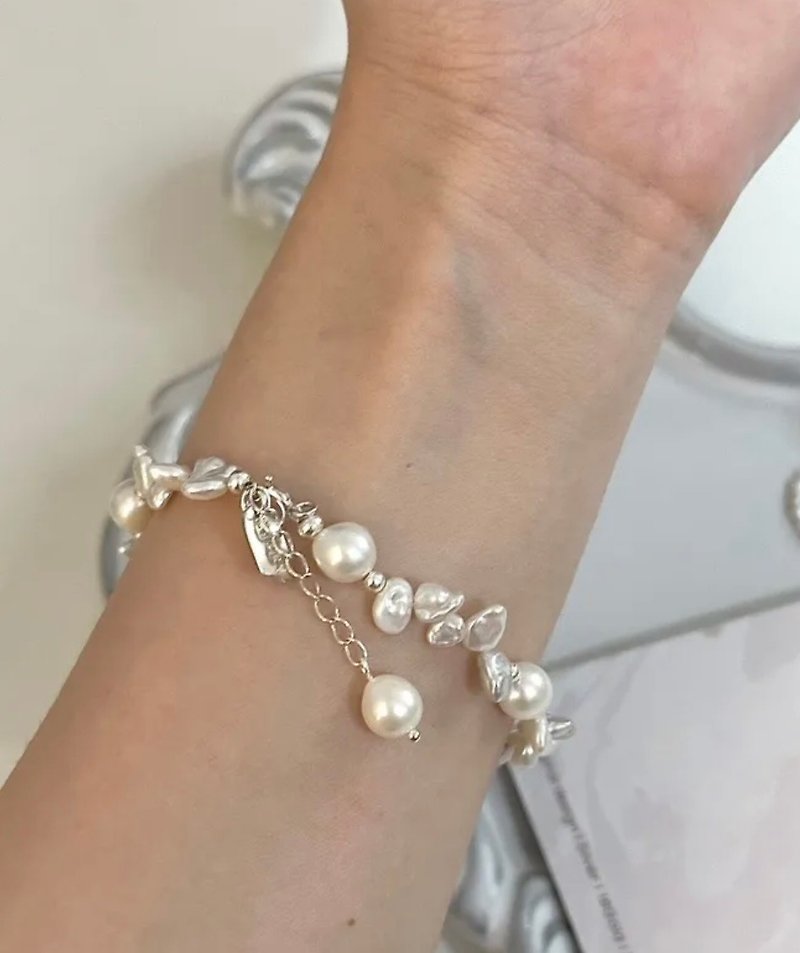 YuanPearl Natural Baroque Petal Pearl S925 Silver Bracelet - Bracelets - Pearl White